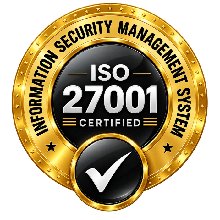 ISO 27001 certified information security management system badge